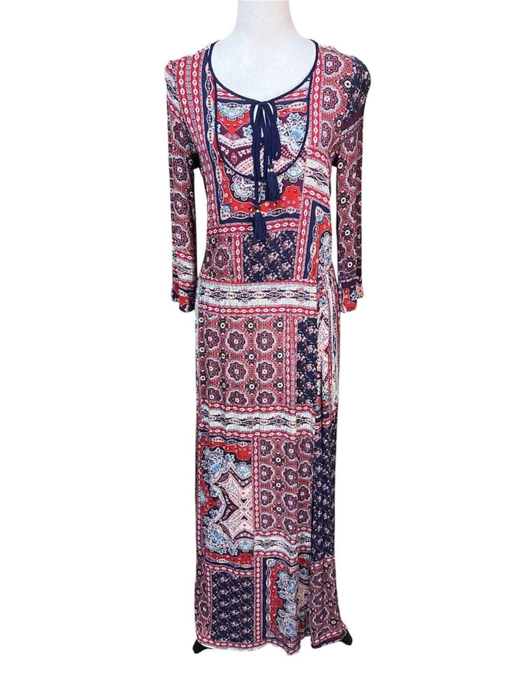Fleur Bleu Boho Patchwork Maxi Dress